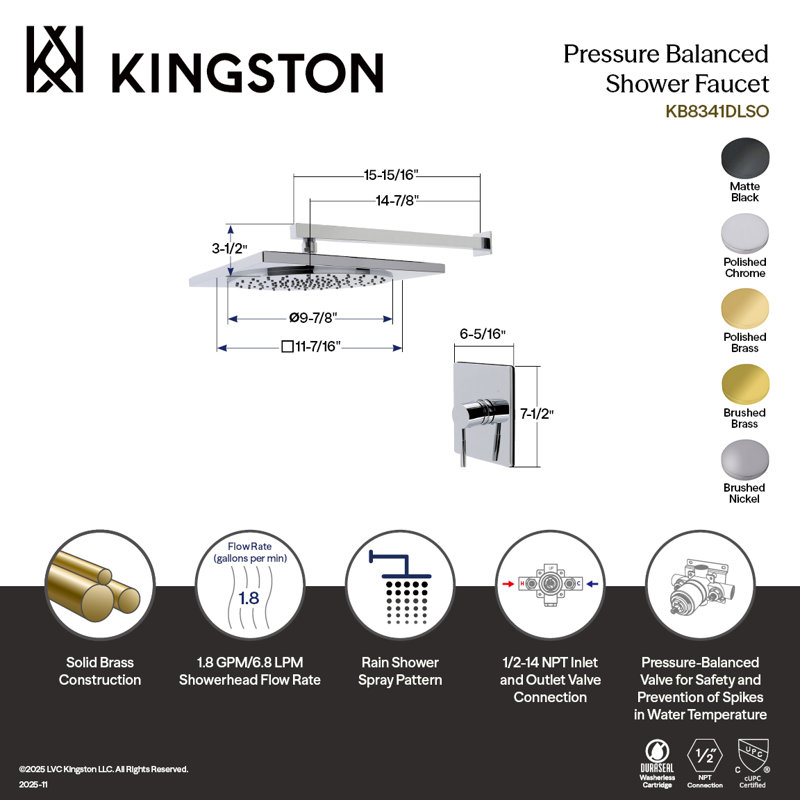 Kingston Brass Concord Single-Handle Pressure Balanced Shower Faucet, Brushed Nickel