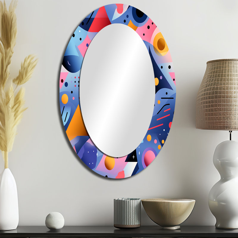 Multicolore Funky Cool motif géométrique triangulaire - Miroir mural moderne ovale, 36 po x 24 po