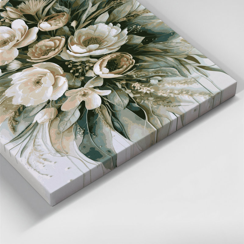 Aquarelle, art floral sur toile brun 80, H 11 po x l 14 po