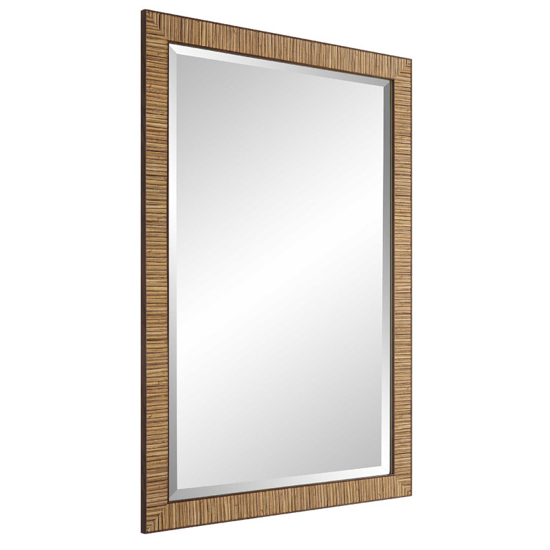 Miroir mural décoratif décoratif bord de mer en faux rotin, cadre brun foncé 22 x 32