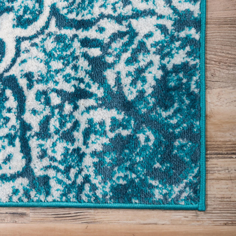 Affleck Abstract Turquoise Area Rug, Rectangle 3'3" x 5'3", Turquoise