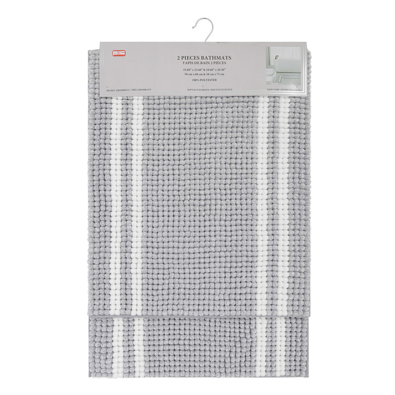 Ensemble de tapis de bain en chenille 2 pièces (50 x 60 + 50 x 75), Gris clair