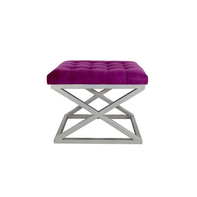 Stylish Pouffe Ottoman, Silver & Fuchsia, 19.7 x 16.5 x 15.7 inches | 100% Metal Frame, 100% Polyester Babyface Fabric | Versatile Seating & Décor, Ideal for Living Room, Bedroom, and Playroom Use