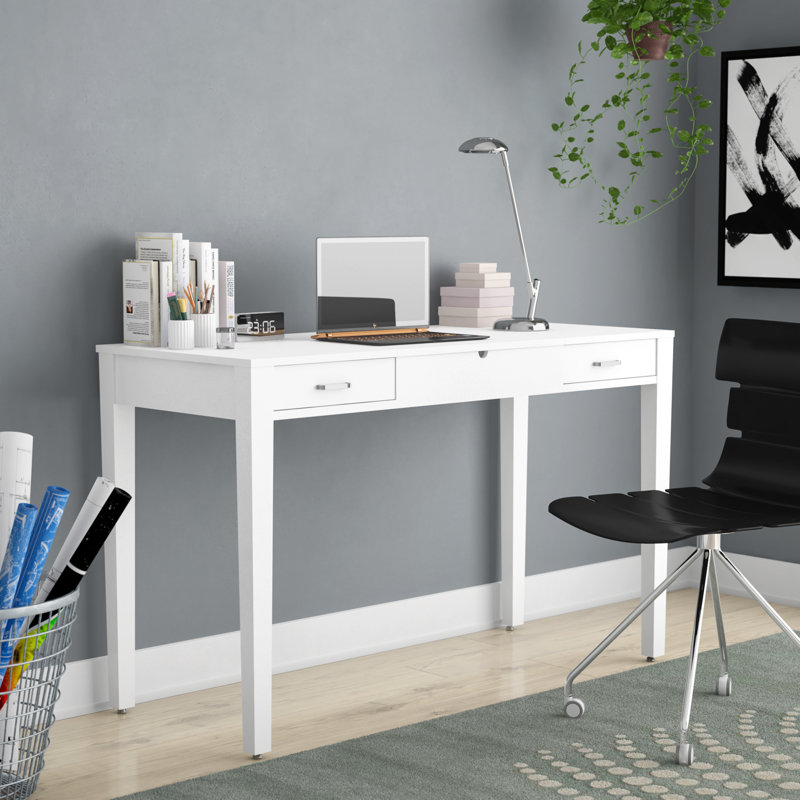 Kiralyn Writing Desk with Power Outlet, Crisp White