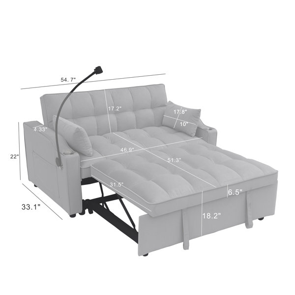 Latitude Run® Modern Dark Grey Velvet Convertible Sleeper Sofa with USB ...