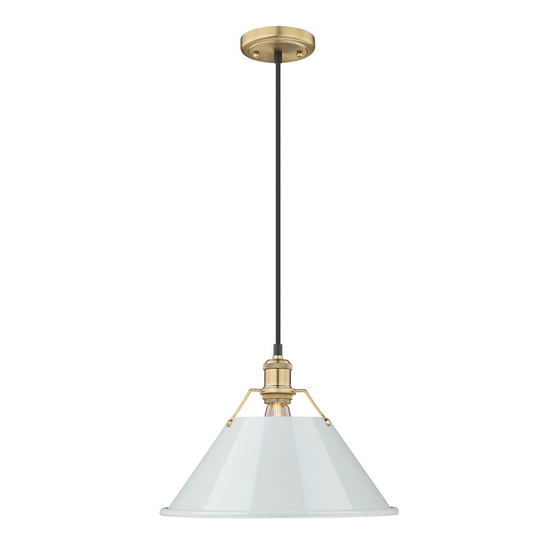 Luminaire suspendu conique à 1 lumière Weatherford, H 131,5 po x l 14 po x P 14 po, Bleu sombre, Bronze champagne brossé
