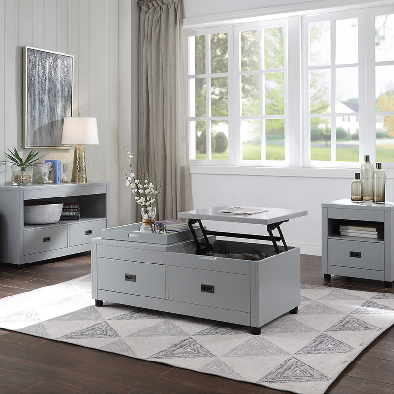 Grey End Table With Dependable Drawer Assembly And Versatile Top Storage Area Rectangular In Wooden Support Useful Compartment