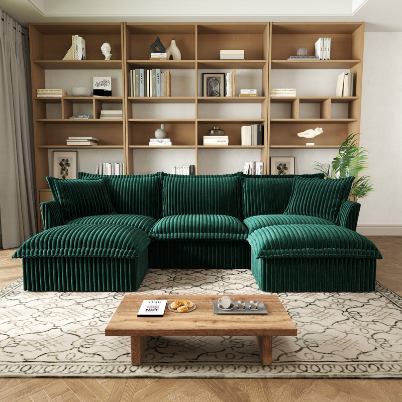 Sectionals Sofa, Living Room Set, U Shape Sofa, Chenille Sofa, For Living Room, Green Corduroy