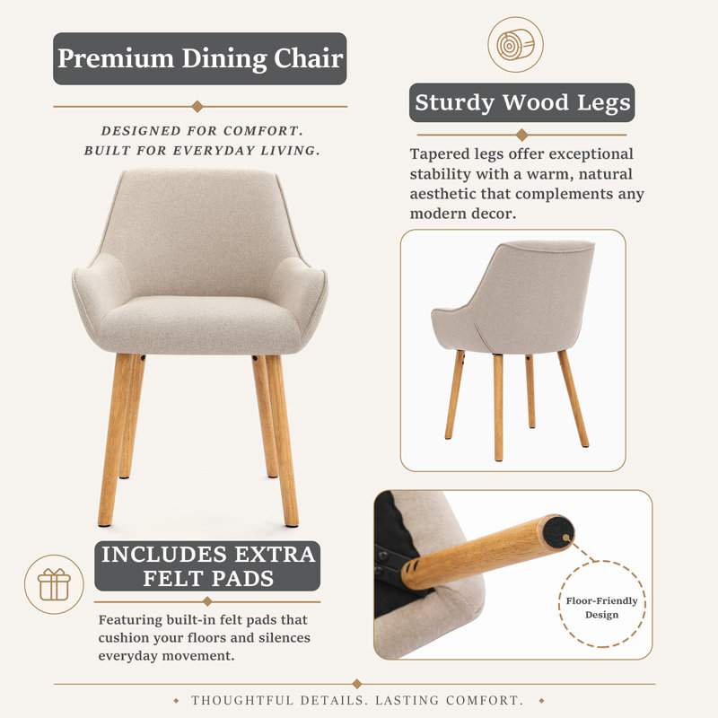 50cm H Upholstered Upholstered Back Armchair, Beige, Beige
