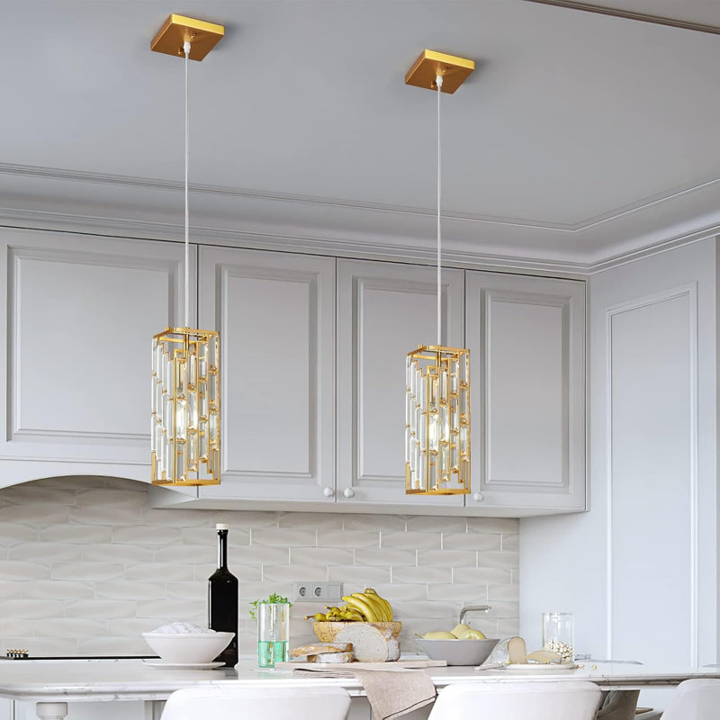 Luminaire suspendu moderne noir avec accents de cristal, luminaire suspendu réglable pour îlot de cuisine, salle à manger et chambre à coucher, installation câblée incluse (paquet de 2)