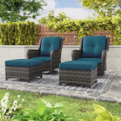 Ensemble de meubles de patio en osier - Ensemble modulaire d'extérieur en rotin 5 pièces avec chaises berçantes pivotantes, repose-pieds et table d'appoint pour le jardin