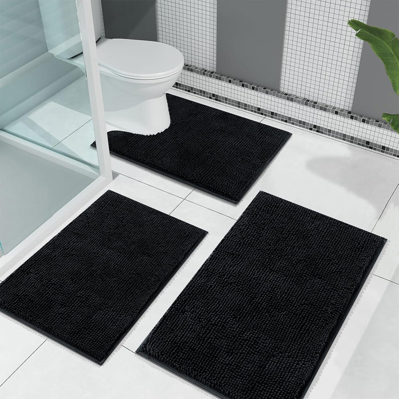 2 Piece set Rectangle Bath Mat, Black