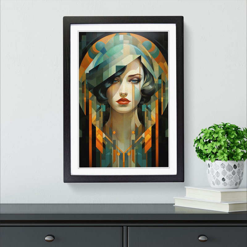 Art Deco Woman Geometric Art Framed Print, Black Framed, 64cm H x 46cm W