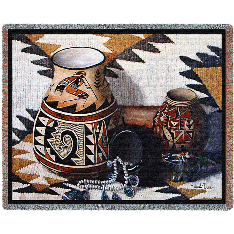 Pure Country Weavers Kokopelli Pot Blanket by Judith Durr - Southwest Pueblo Pottery Art - Gift Tapestry Throw Woven from Cotton - Made in the USA (72x54)