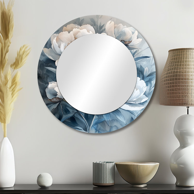 Minimalisme ombre pivoines fleurs I - miroir traditionnel pour décoration murale - imprimé sur métal, 23 po x 23 po