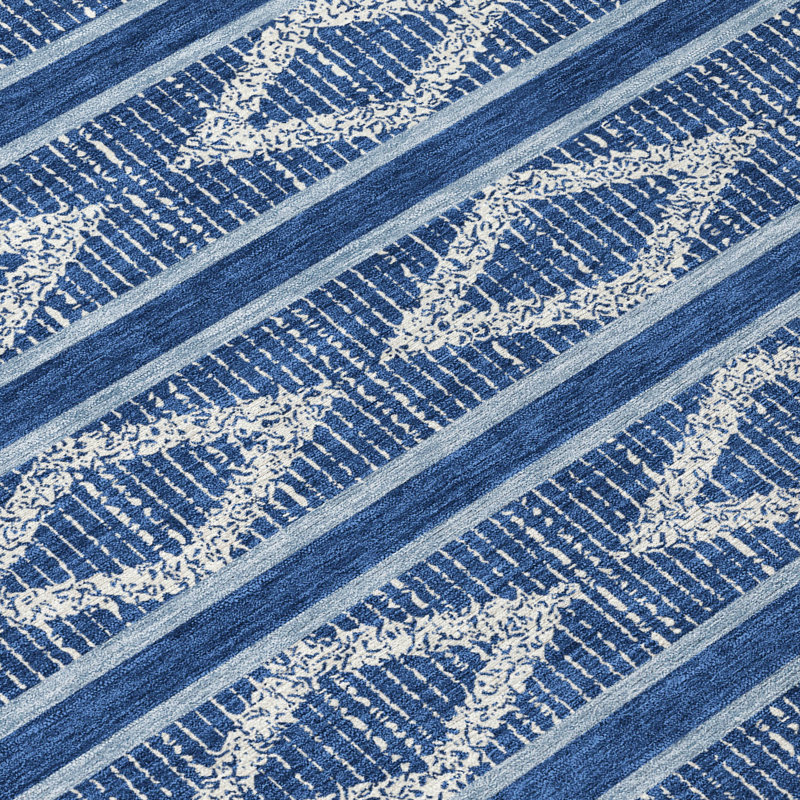 Navy Diamond Pattern Washable Synthetic Rug 2'6" x 3'10"