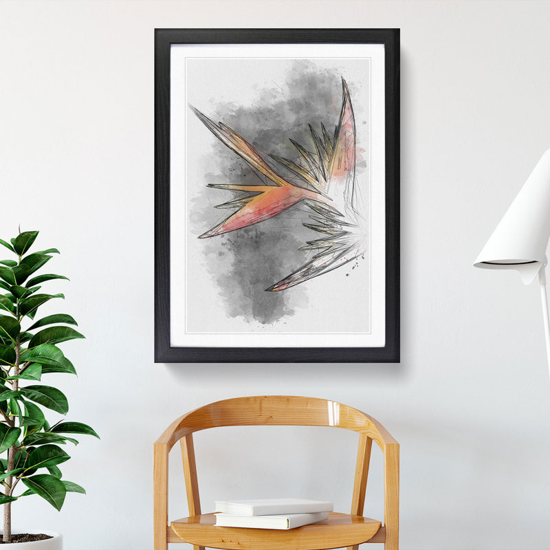 Orange and Red Bird of Paradise - Picture Frame Painting Print, 33cm H x 24cm W x 2cm D, Black Framed