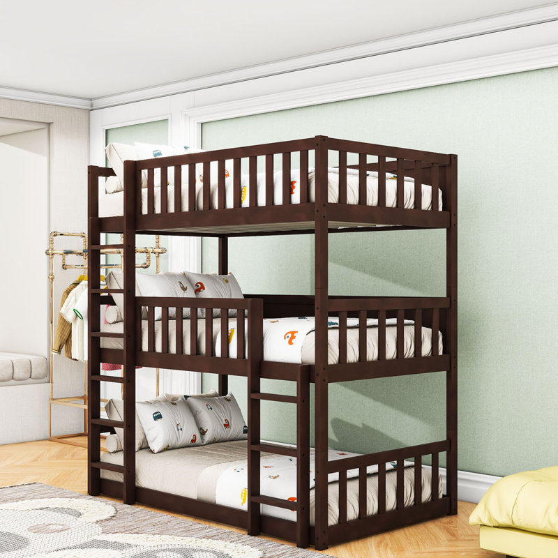 Lit simple superposé en bois avec conception détachable et échelle, Espresso