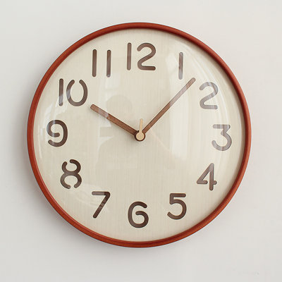 12 Inch Wooden Wall Clock Silent Non Ticking Battery Operated Round for Kitchen Home Living Room Classroom Hollow Out Numbers Dark Wood