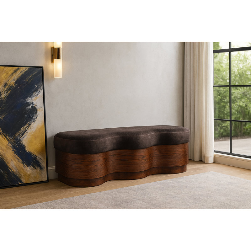 Savoy Mariaclara Velour Fur Fabric Bench, Brown Velour Fabric, Brown