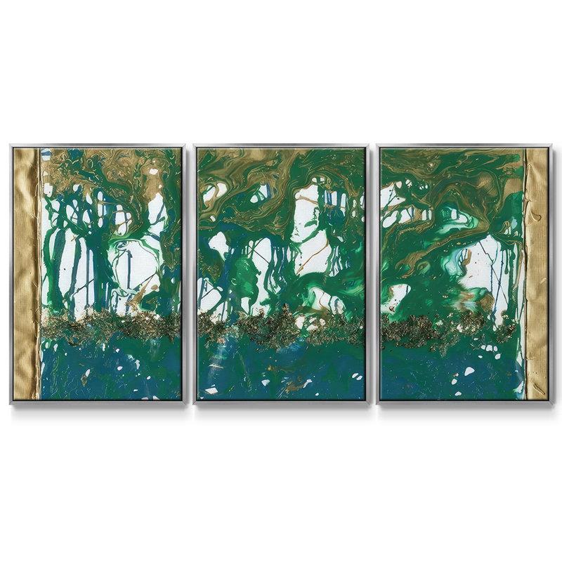 Imprimé couleur fluide - Toile encadrée multi-pièces, H 24 po x l 48 po x P 2 po, Argent