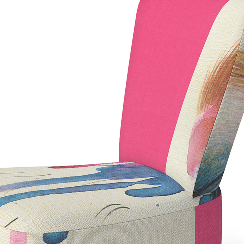 Accent Chair, Beige Floral Pattern Upholstered Decor - Beige Floral Pattern II, Hot Pink/White/Blue