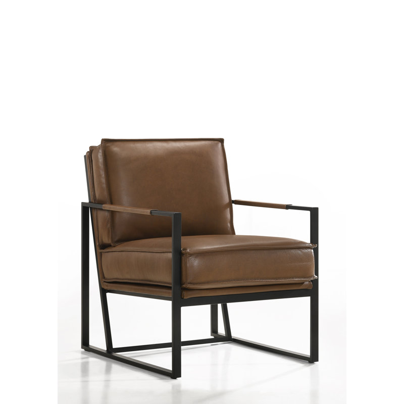 Gaines Upholstered Armchair, Mahogany Genuine Leather