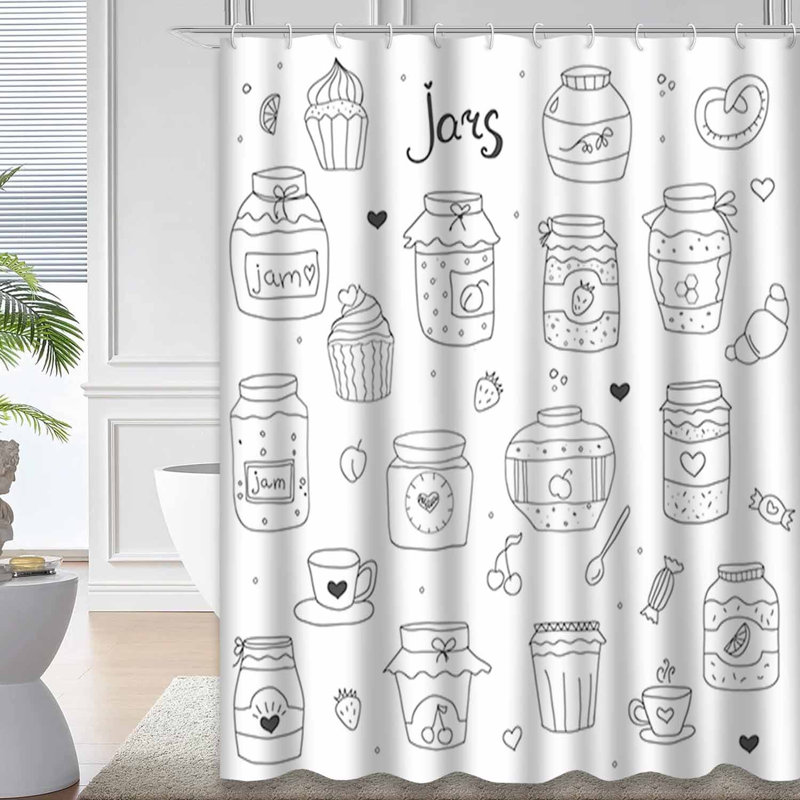 Rideau de douche avec 12 crochets Doodle, L 72 po x l 72 po