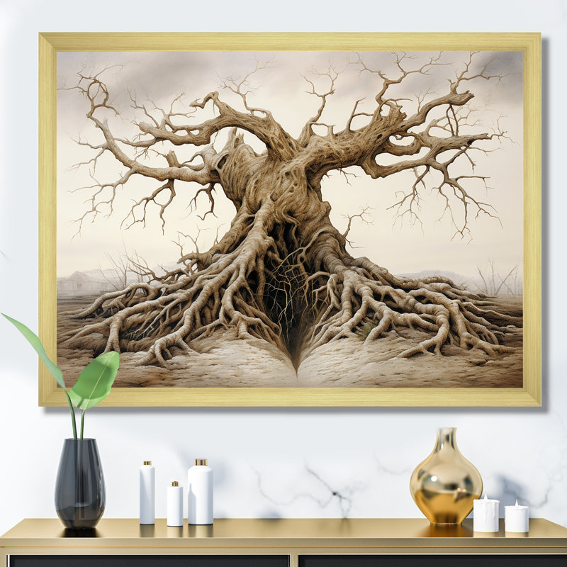 " Twisted Roots Surreal Tree ", Gold Picture Framed, 12" H x 20" W x 1" D