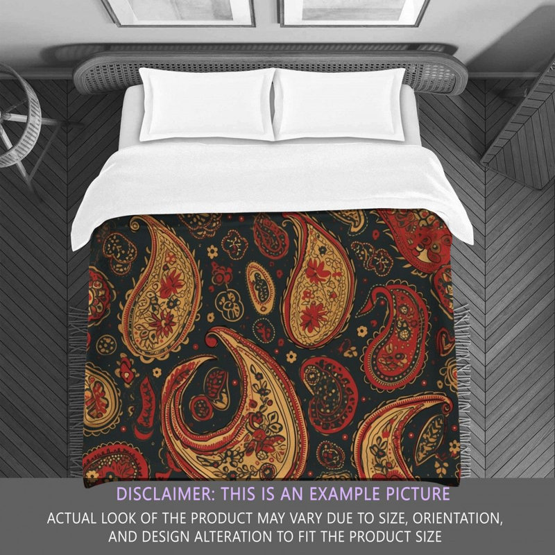 Botanical Gold/Red Microfiber Comforter, King Comforter