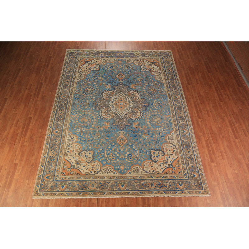 Tapis bleu floral traditionnel 10 x 13