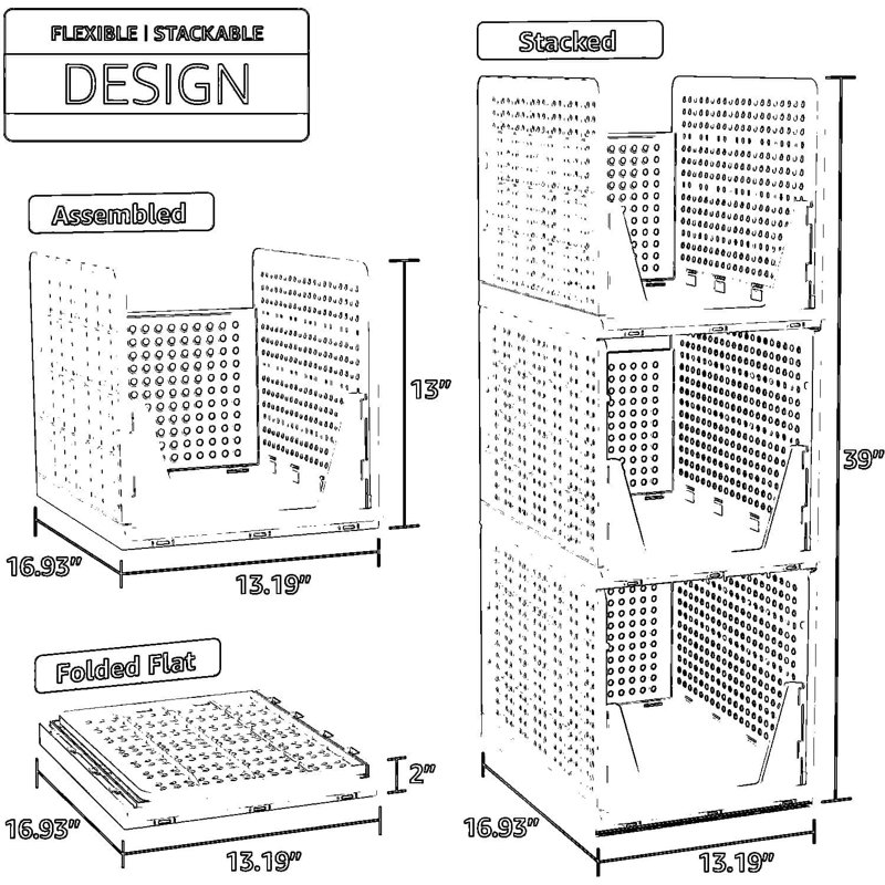 Paniers de rangement à tablettes empilables - Bacs de rangement ouverts à l'avant pour placard, garde-manger, salle de bain et cuisine - Armoire peu encombrante et organisateur de comptoir