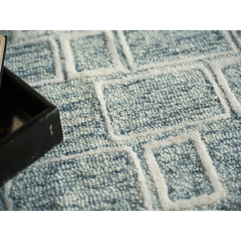 Soho Hand Tufted Wool Abstract Area Rug, Rectangle 9' x 12', Blue/Ivory