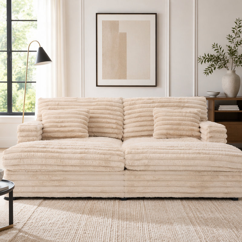 Très grand canapé-lit double avec canapé-lit de 82 po et canapé-lit moelleux avec deux coussins de soutien, ports USB et porte-gobelets
