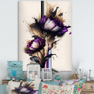 Fleur de pivoine Puple sur peinture abstraite I - Peinture sur toile