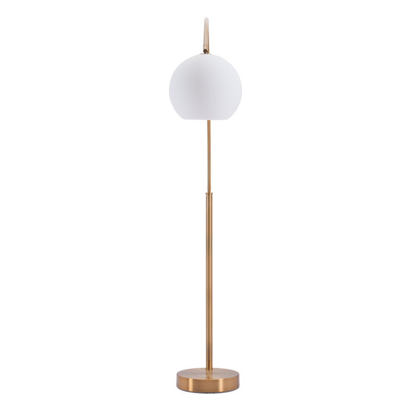 Griffith Brass Arc Floor Lamp with White Globe Shade