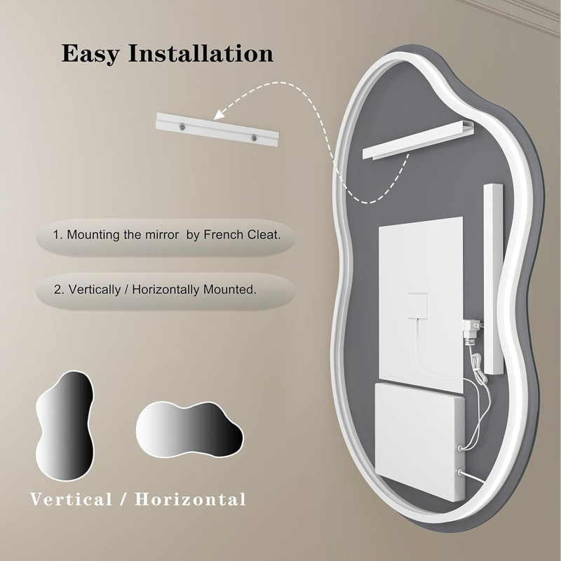 Aevar Asymmetrical Cloud LED Lighted Anti-Fog Bathroom/Vanity Mirror with Tempered Glass & ETL, 36" x 24"