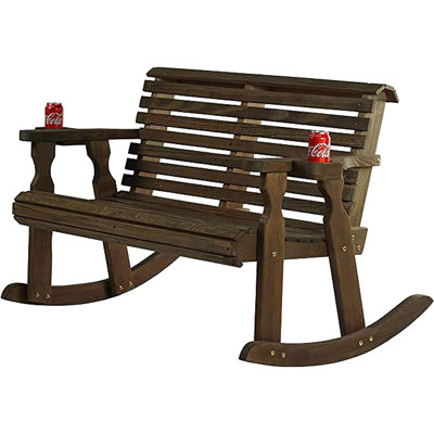Amish Casual Heavy Duty 800 lbs Roll Back Treated Double Rocker Bench with Cupholders