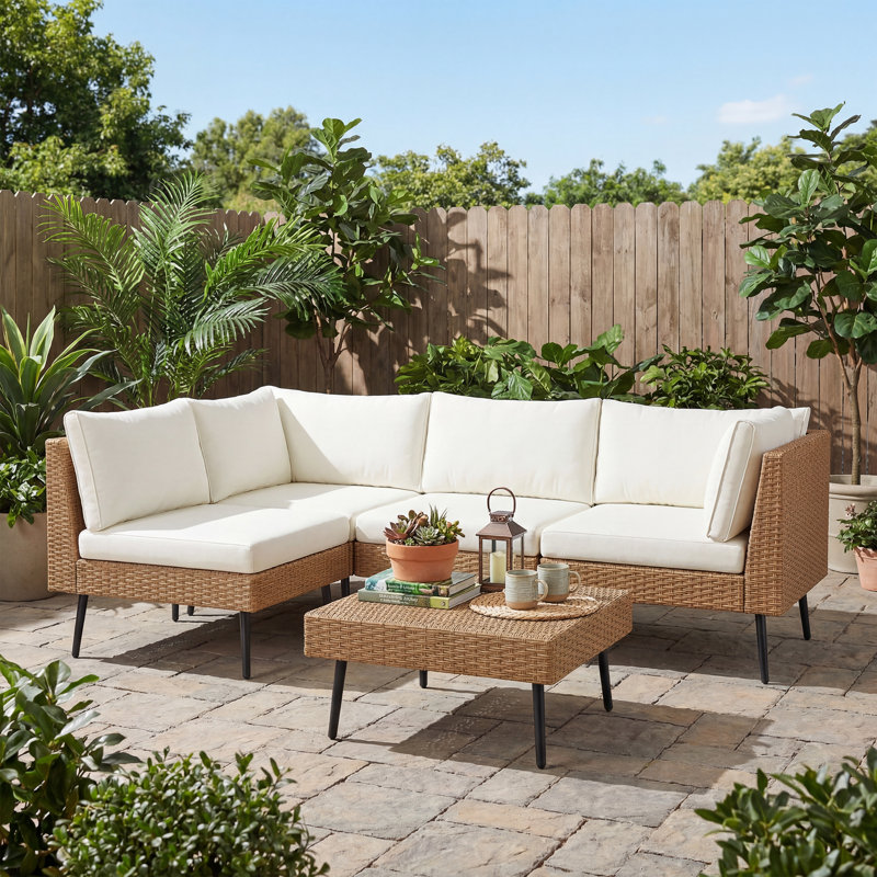 4 - Person Premium Patio Wicker Sectional Seating Group With Cushions