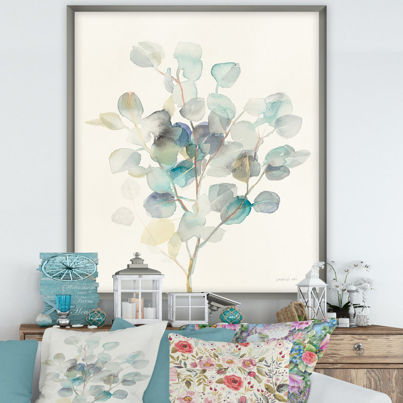 Feuilles d'eucalyptus Tybalt I - reproduction d'art sur toile, H 20 po x l 12 po x P 1po, Cadre argenté