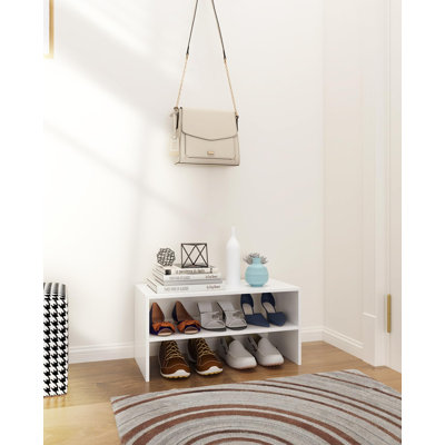 2-Tier Stackable Shoe Rack, Holds 6–9 Pairs, 24.6 Inches, White