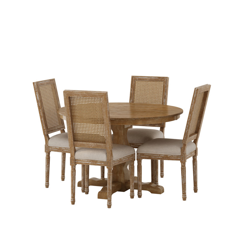 Burslem 4 - Person Pedestal Dining Set, Natural, Natural, Natural/Beige