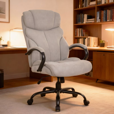 Grande et grande chaise de bureau 500Lbs Fauteuil de direction ergonomique à hauteur réglable Fauteuil de bureau en cuir de polyuréthane avec accoudoirs de soutien en bois