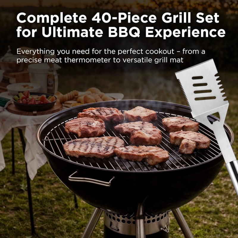 Ensemble d'outils de barbecue Kaluns, accessoires de barbecue en acier inoxydable robustes avec tablier et étui de rangement, ensemble de barbecue professionnel pour hommes, papa et barbecue dans la cour
