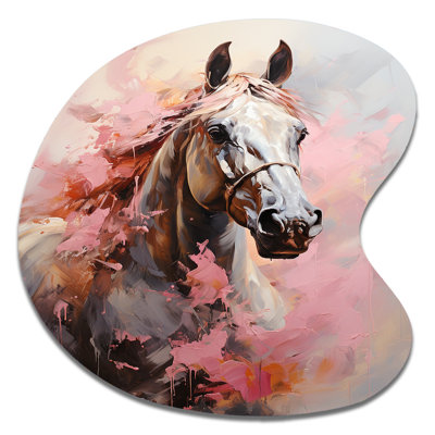 Rose blanc cheval vibrant rose équin - cheval asymétrique en métal, sculpture murale en métal Freeform