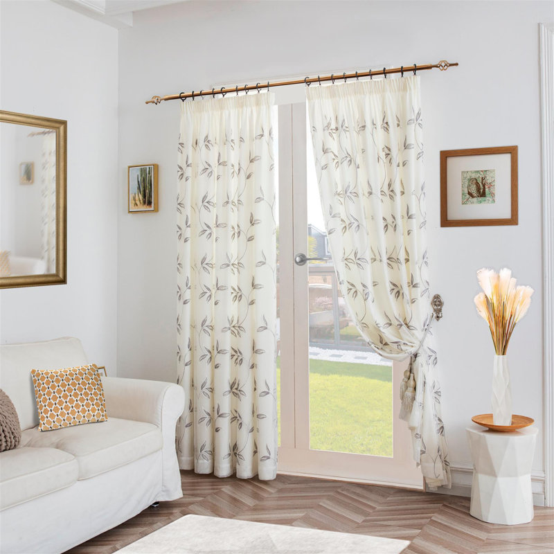 Zapata Leaf Embroidered Voile Curtains Pencil Pleat Pair, 147cm Width x 229cm Drop, Silver