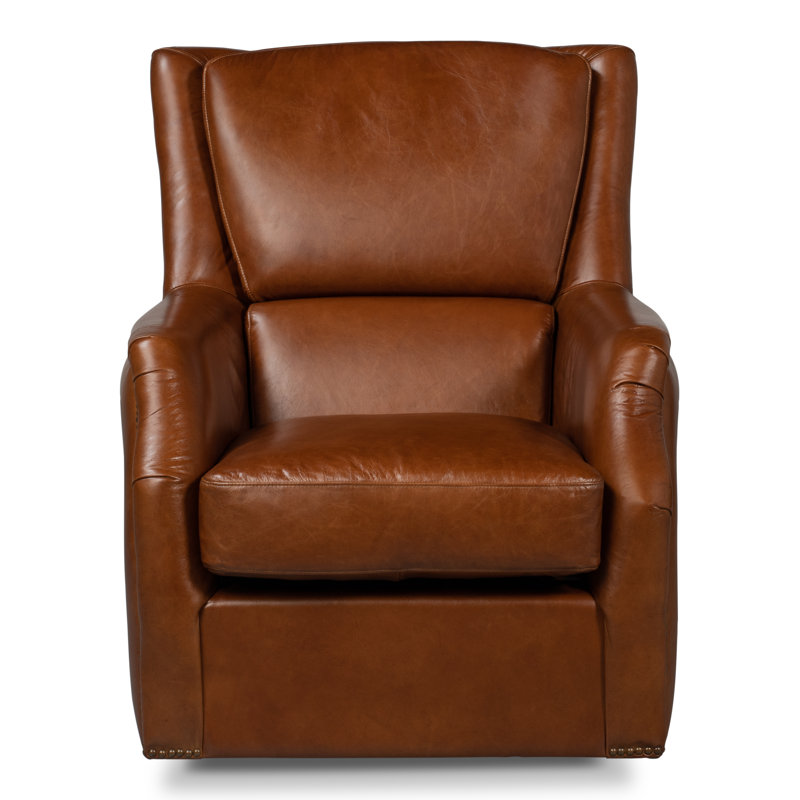 Baker Swivel Club Chair, Dark Brown Genuine Leather