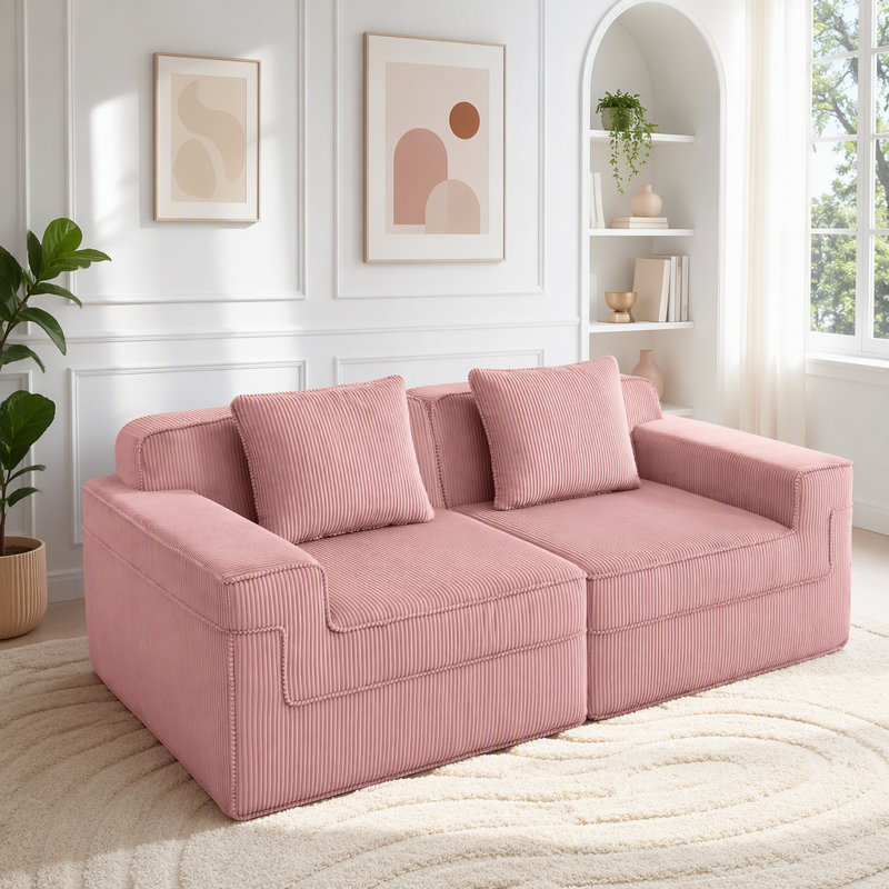 Canapé modulaire en velours côtelé à 4 places sans assemblage, 4-Seater, Pink