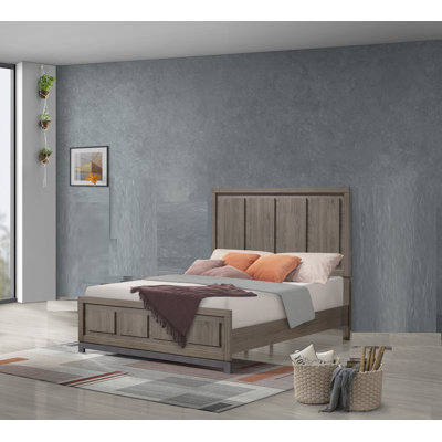 1Pc Contemporary Queen Panel Bed Sleek Minimalist Design Soothing Grey Oak Finish