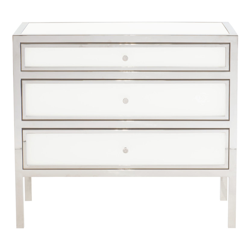 Blanca Transitional 3-Drawer Silver & White Metal Nightstand